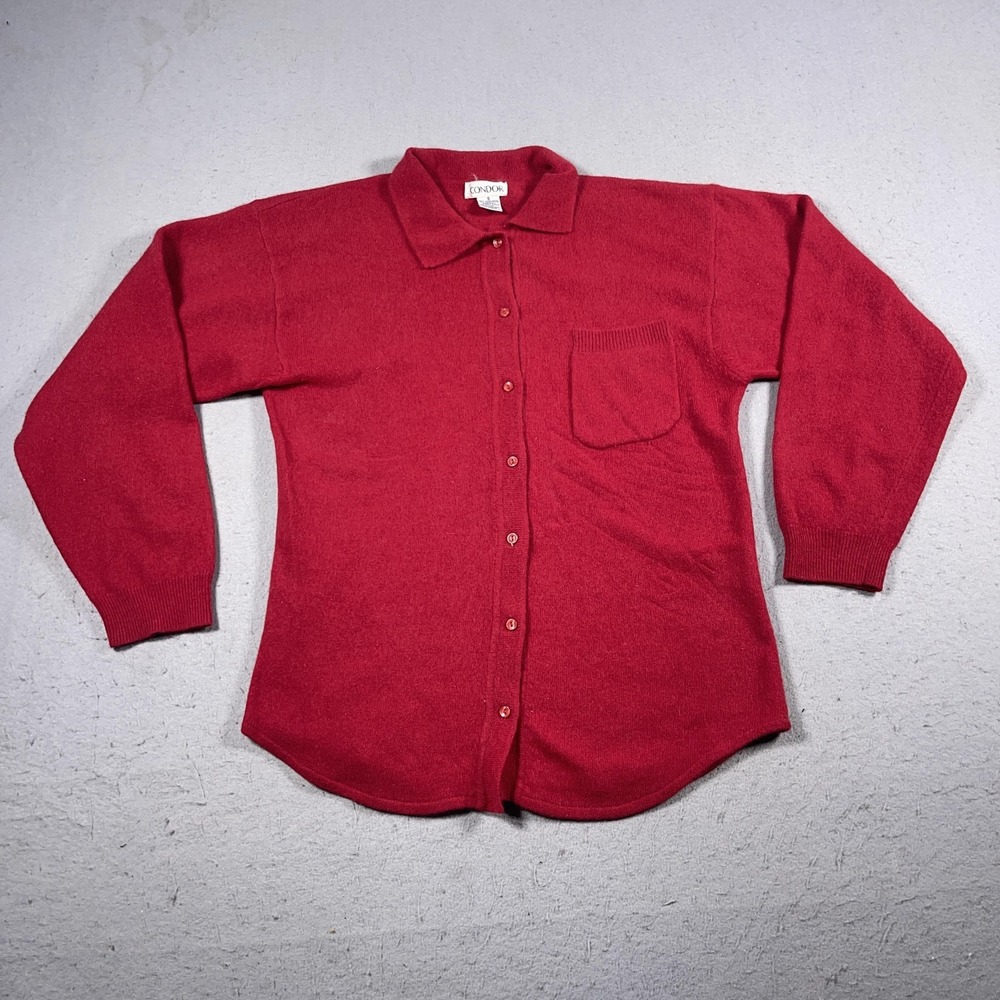 Vintage Condor Sweater Womens Small‎ Red Lambswool Angora Button Up Collared 90s